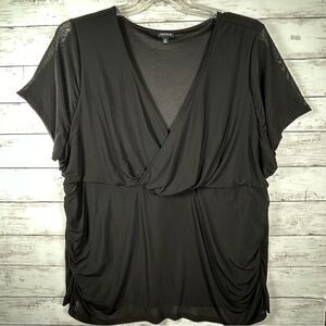 Torrid Surplice Lined Ruched Sides Stretch Black Top 4x